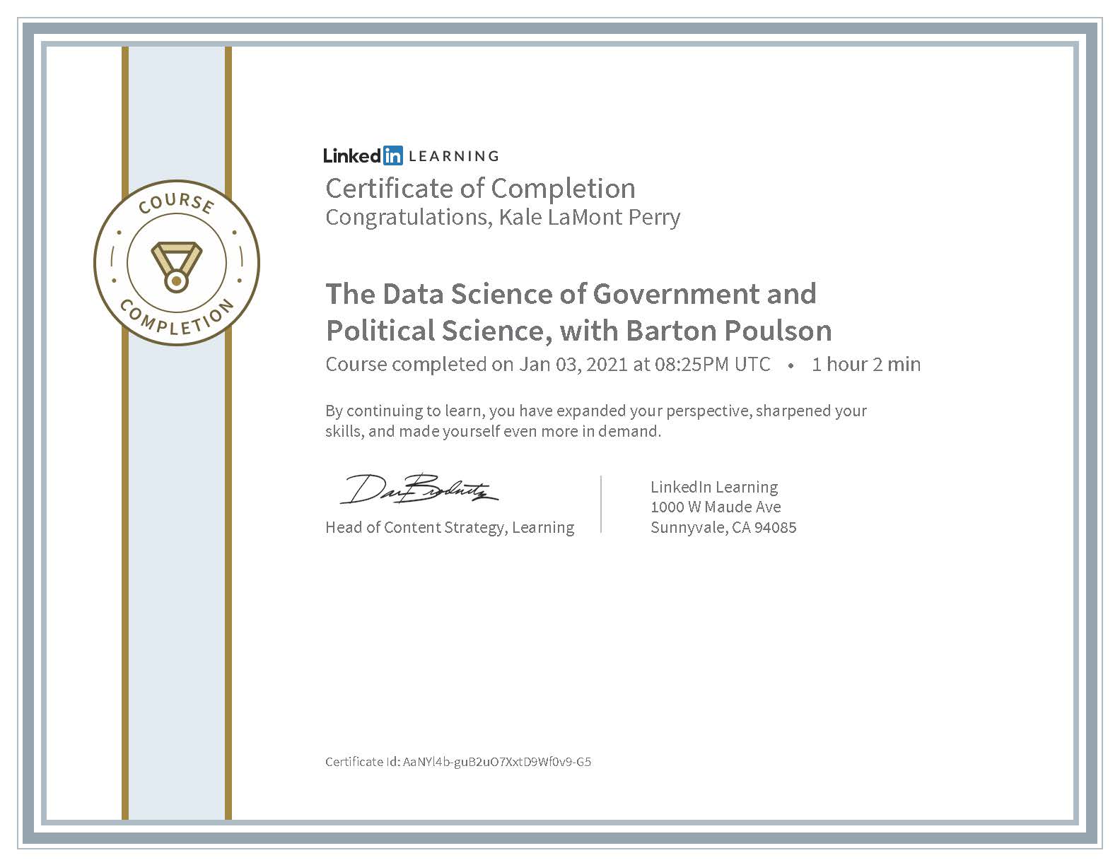 LinkedIn Learning: The Data Science of Government and
Political Science, with Barton Poulson