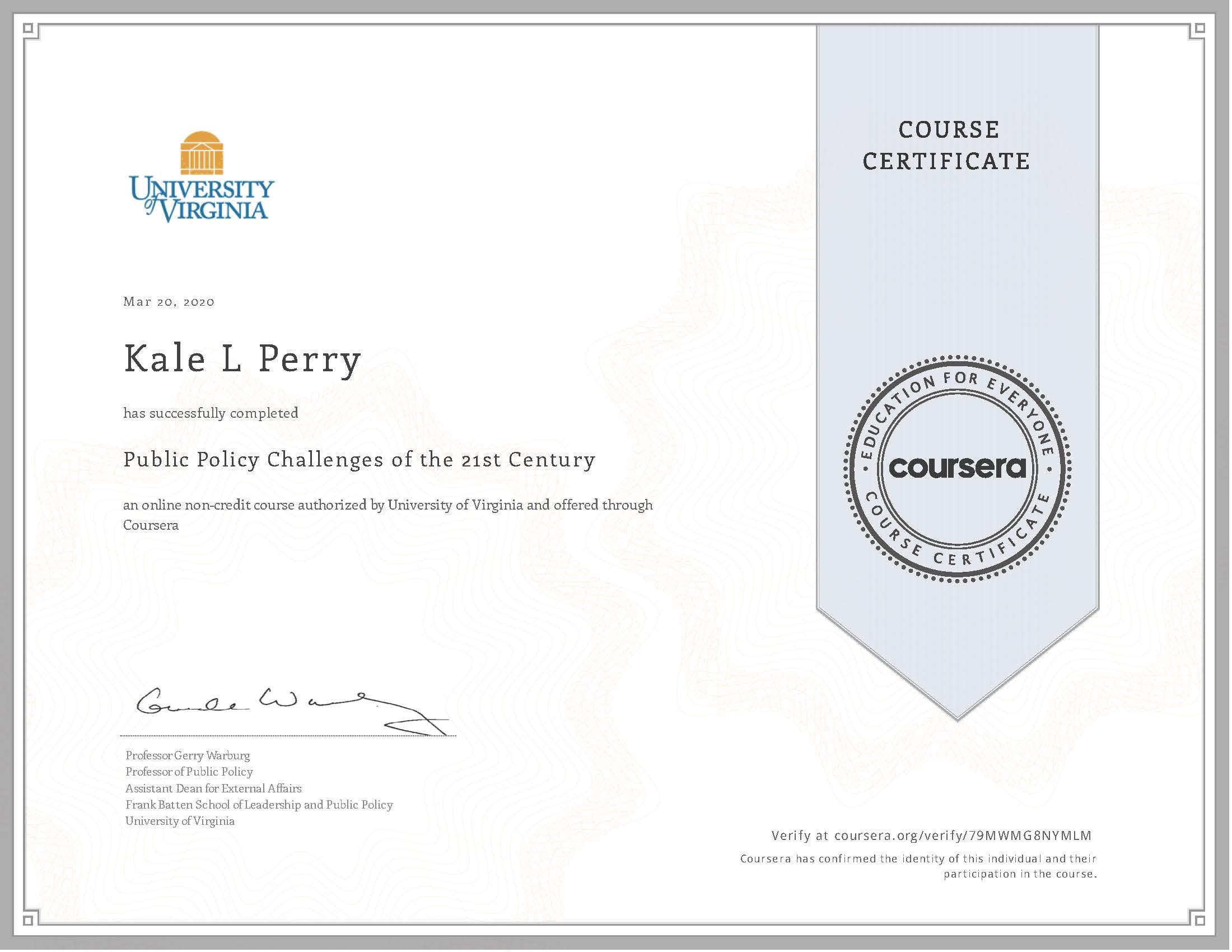 Coursera: Public Policy Challenges of the 21st Century