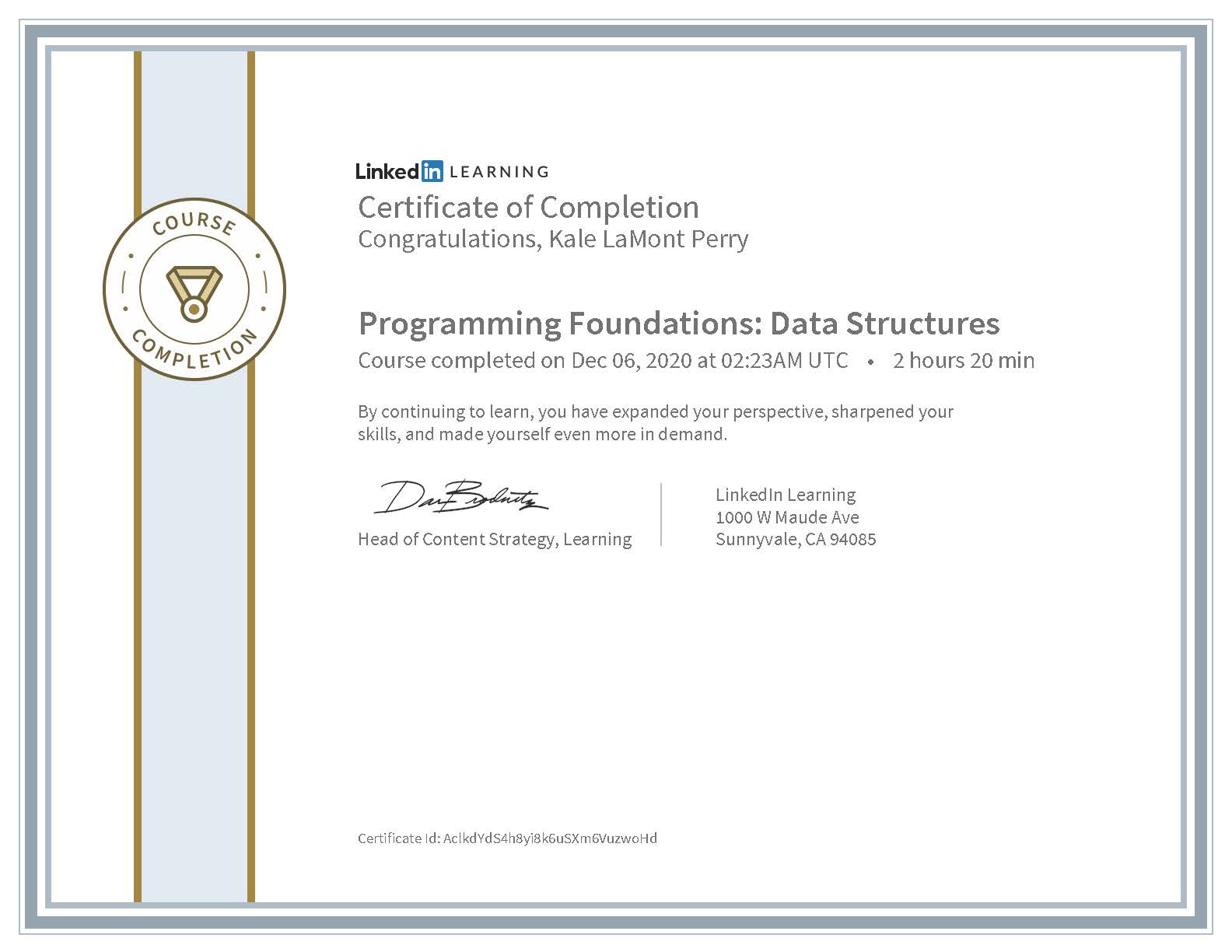 LinkedIn Learning: Programming Foundations: Data Structures 