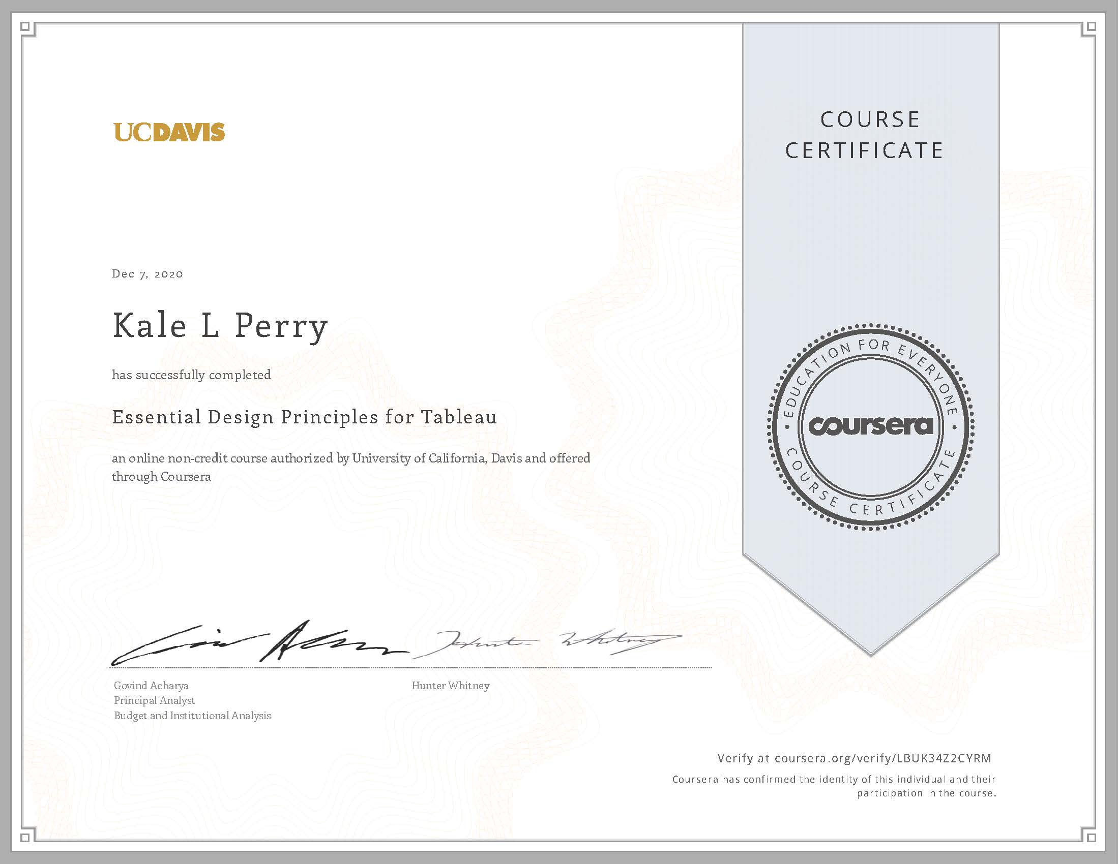 Coursera: Essential Design Principles for Tableau