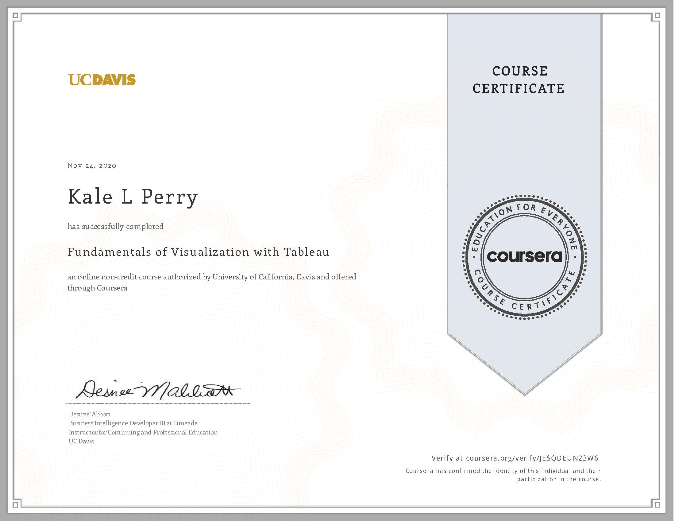 Coursera: Fundamentals of Visualization with Tableau