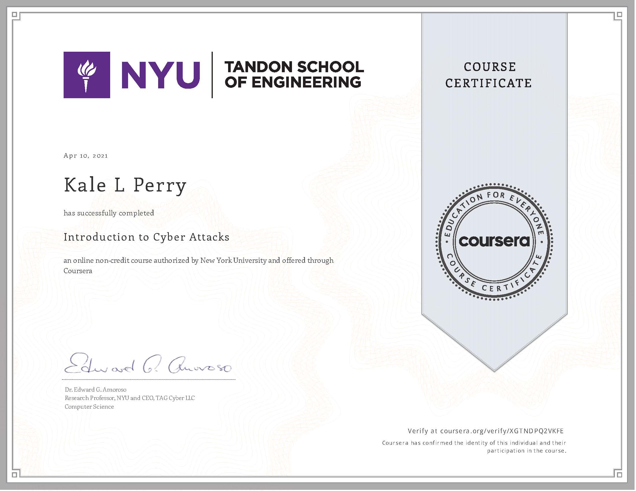 Coursera: INtroduction to Cyber Attacks 